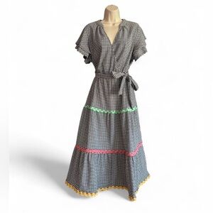 Cato Gingham Maxi Dress 14/16W Ric Rac Trim Tiered Cottagecore Tie Waist Plus